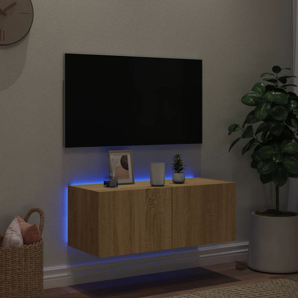 Sonoma-tammi tv-seinäkaappi Genutu 80x35x31cm (led-valoilla)