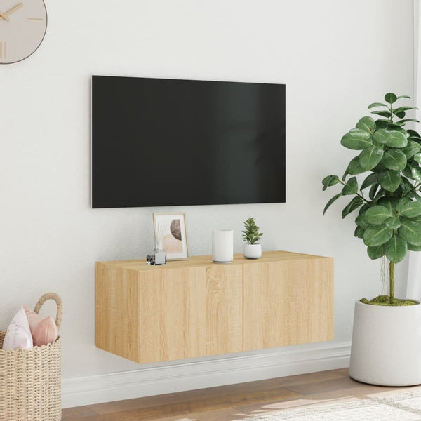 Sonoma-tammi tv-seinäkaappi Genutu 80x35x31cm (led-valoilla)