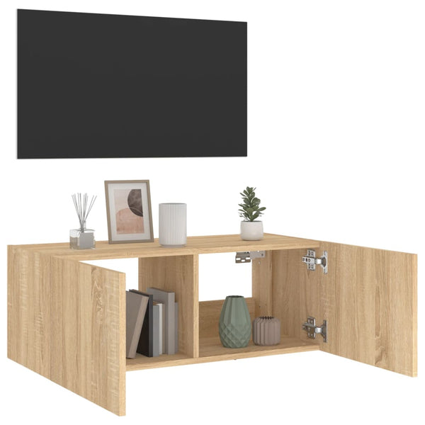 Sonoma-tammi tv-seinäkaappi Genutu 80x35x31cm (led-valoilla)