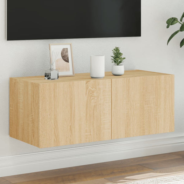 Sonoma-tammi tv-seinäkaappi Genutu 80x35x31cm (led-valoilla)