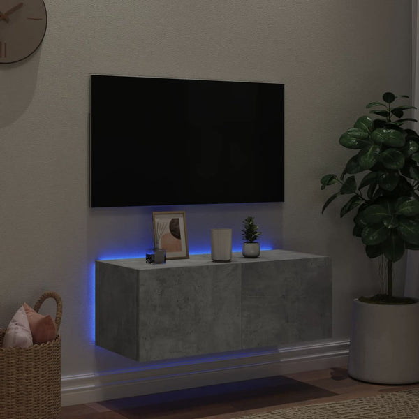 Betoninharmaa tv-seinäkaappi Genutu 80x35x31cm (led-valoilla)
