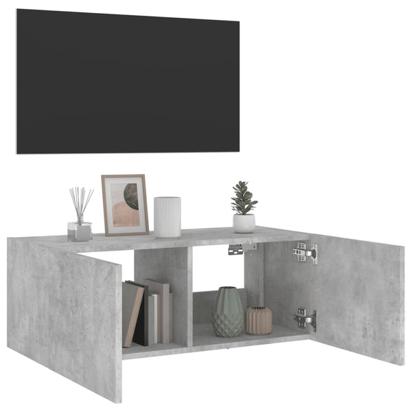 Betoninharmaa tv-seinäkaappi Genutu 80x35x31cm (led-valoilla)