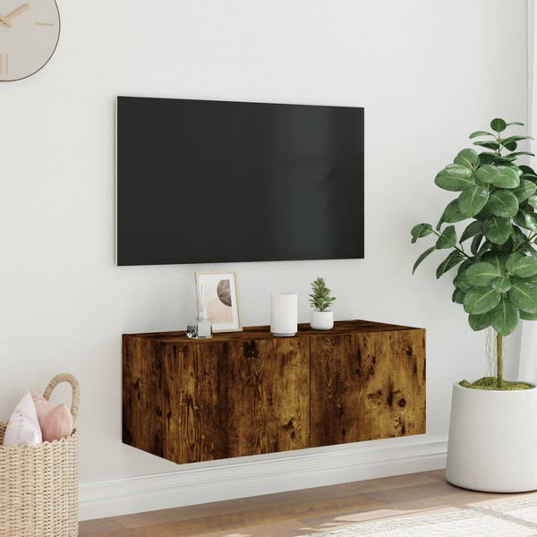 Savutammi tv-seinäkaappi Genutu 80x35x31cm (led-valoilla)