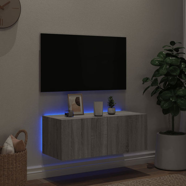 Harmaa tv-seinäkaappi Genutu 80x35x31cm (led-valoilla sonoma)