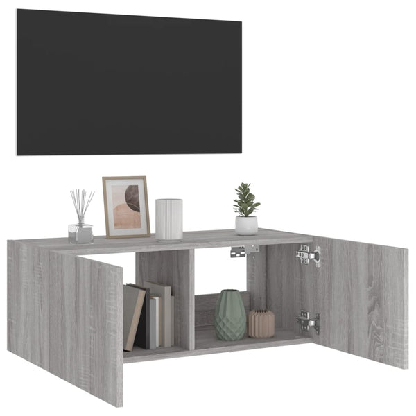 Harmaa tv-seinäkaappi Genutu 80x35x31cm (led-valoilla sonoma)