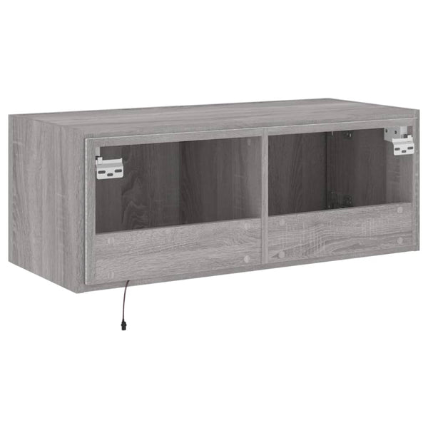 Harmaa tv-seinäkaappi Genutu 80x35x31cm (led-valoilla sonoma)