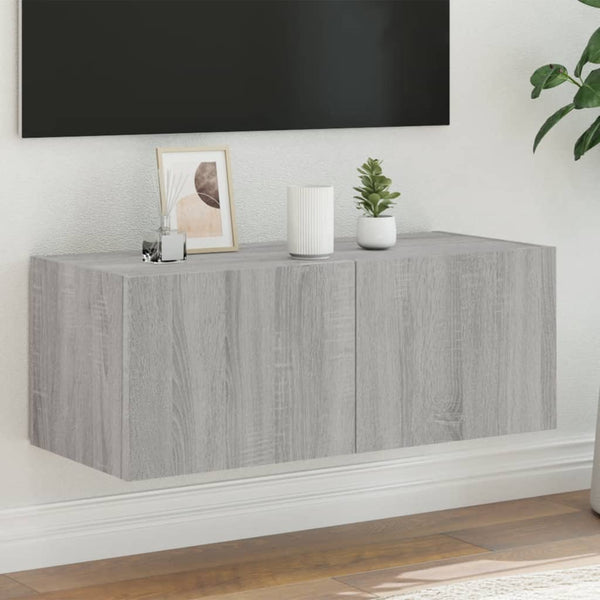Harmaa tv-seinäkaappi Genutu 80x35x31cm (led-valoilla sonoma)