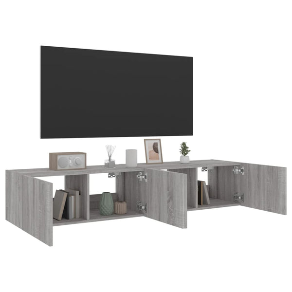 Harmaa tv-seinäkaapit led-valoilla Genutu 80x35x31cm (2 kpl sonoma)
