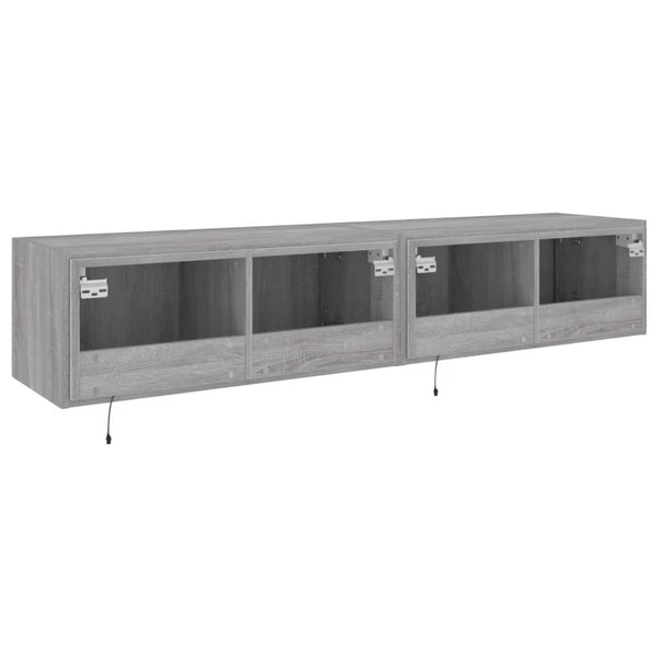 Harmaa tv-seinäkaapit led-valoilla Genutu 80x35x31cm (2 kpl sonoma)