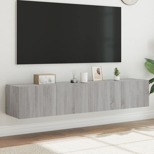 Harmaa tv-seinäkaapit led-valoilla Genutu 80x35x31cm (2 kpl sonoma)
