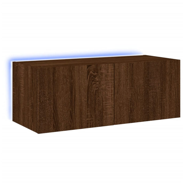 TV-Wandschrank Genutu aus brauner Eiche 80x35x31cm (mit LED-Beleuchtung)
