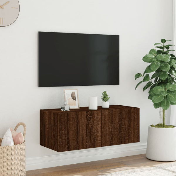 TV-Wandschrank Genutu aus brauner Eiche 80x35x31cm (mit LED-Beleuchtung)