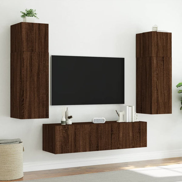 TV-Wandschrank Genutu aus brauner Eiche 80x35x31cm (mit LED-Beleuchtung)