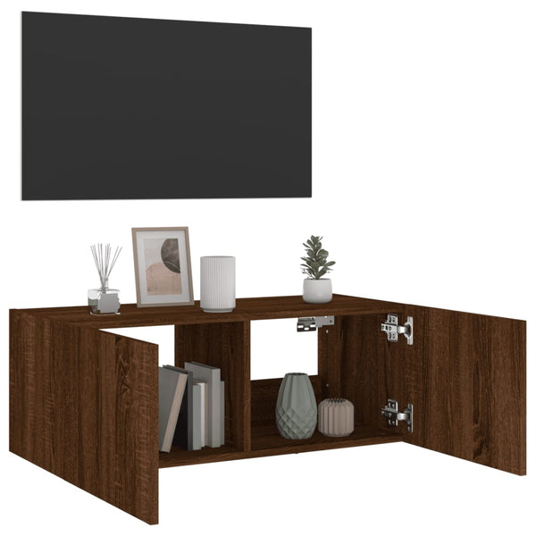 TV-Wandschrank Genutu aus brauner Eiche 80x35x31cm (mit LED-Beleuchtung)