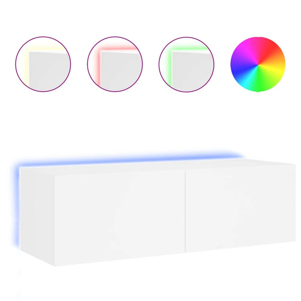 Valkoinen tv-seinäkaappi Genutu 100x35x31cm (led-valoilla)