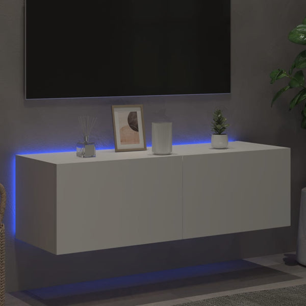 Valkoinen tv-seinäkaappi Genutu 100x35x31cm (led-valoilla)