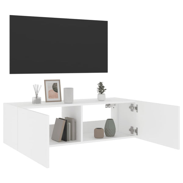 Valkoinen tv-seinäkaappi Genutu 100x35x31cm (led-valoilla)