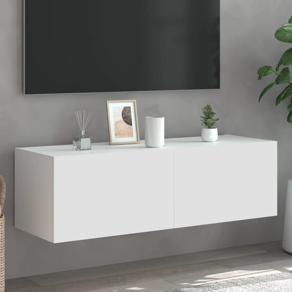 Valkoinen tv-seinäkaappi Genutu 100x35x31cm (led-valoilla)