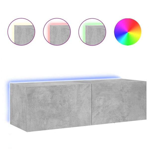 Betongrauer TV-Wandschrank Genutu 100x35x31cm (mit LED-Beleuchtung)