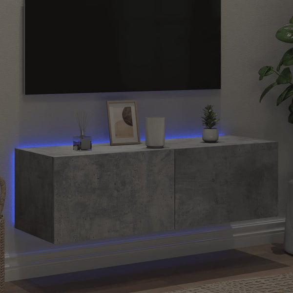 Betongrauer TV-Wandschrank Genutu 100x35x31cm (mit LED-Beleuchtung)