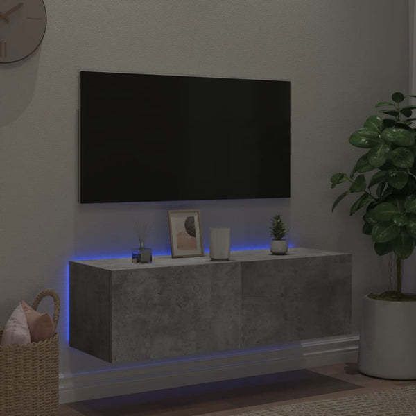 Betongrauer TV-Wandschrank Genutu 100x35x31cm (mit LED-Beleuchtung)