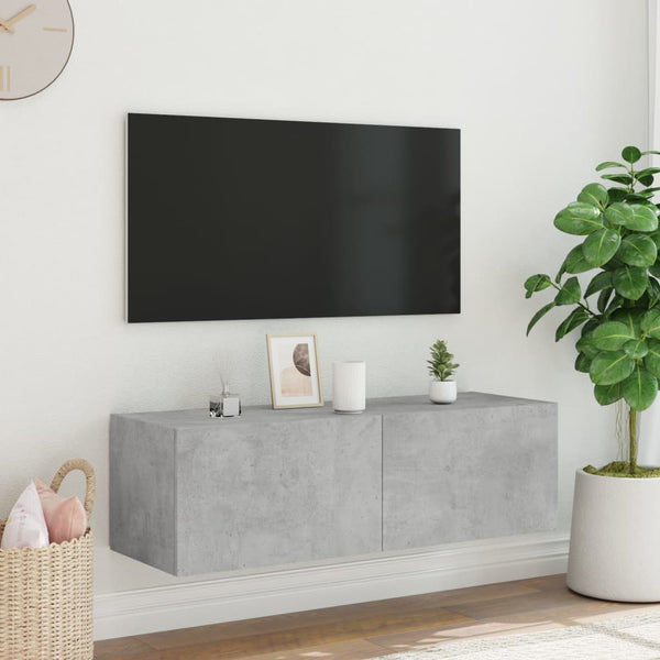Betongrauer TV-Wandschrank Genutu 100x35x31cm (mit LED-Beleuchtung)