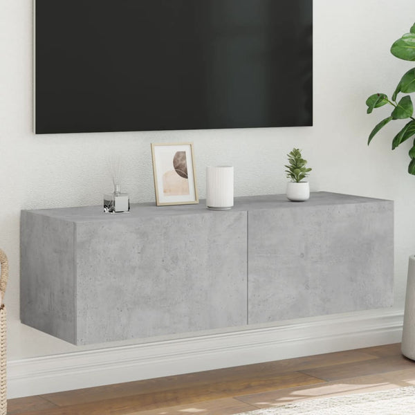 Betongrauer TV-Wandschrank Genutu 100x35x31cm (mit LED-Beleuchtung)