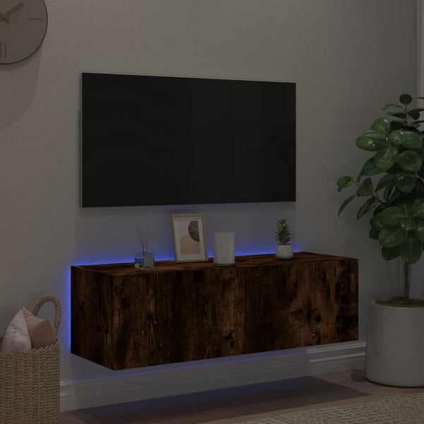 Savutammi tv-seinäkaappi Genutu 100x35x31cm (led-valoilla)