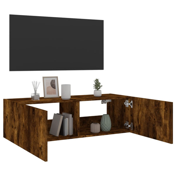 Savutammi tv-seinäkaappi Genutu 100x35x31cm (led-valoilla)