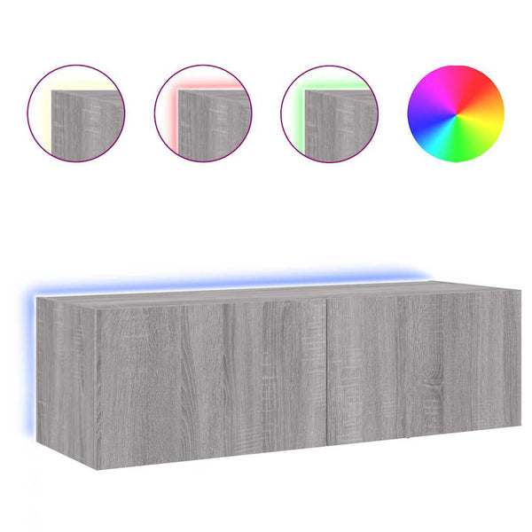 Harmaa tv-seinäkaappi Genutu 100x35x31cm (led-valoilla sonoma)