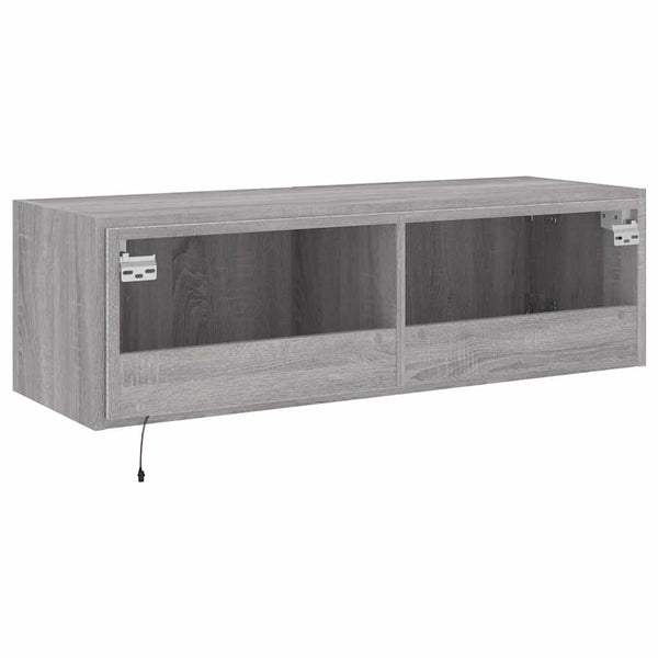 Harmaa tv-seinäkaappi Genutu 100x35x31cm (led-valoilla sonoma)