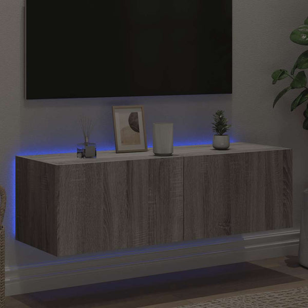Harmaa tv-seinäkaappi Genutu 100x35x31cm (led-valoilla sonoma)