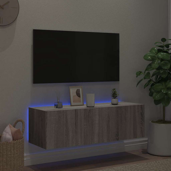 Harmaa tv-seinäkaappi Genutu 100x35x31cm (led-valoilla sonoma)