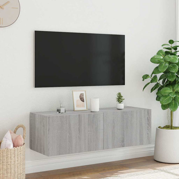 Harmaa tv-seinäkaappi Genutu 100x35x31cm (led-valoilla sonoma)