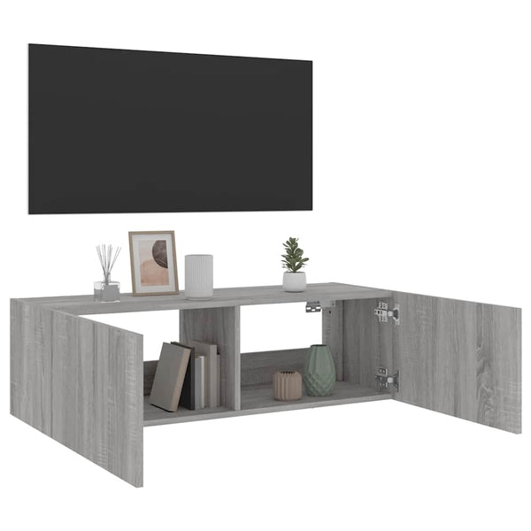 Harmaa tv-seinäkaappi Genutu 100x35x31cm (led-valoilla sonoma)