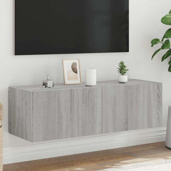 Harmaa tv-seinäkaappi Genutu 100x35x31cm (led-valoilla sonoma)