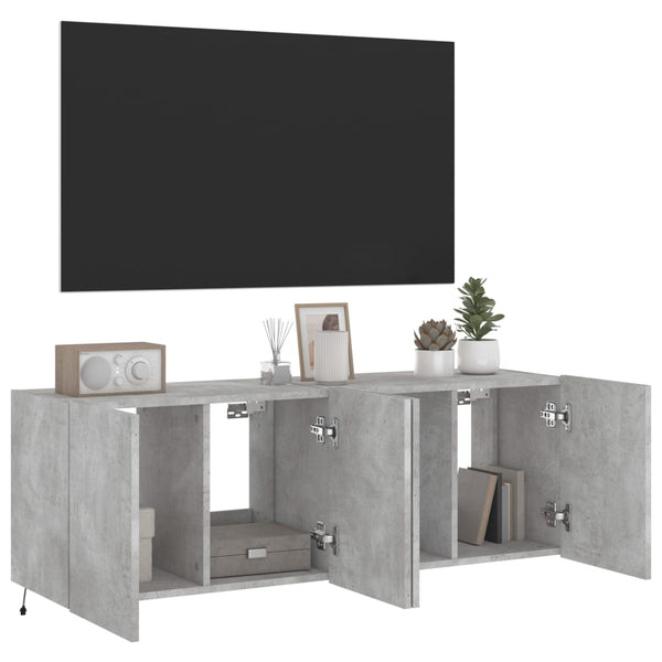 Betongraue TV-Wandschränke mit LED-Beleuchtung Genutu 60x35x41cm (2 St.)