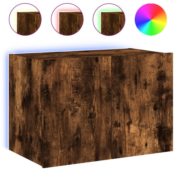 Räuchereiche TV-Wandkabinett Genutu 60x35x41cm (mit LED-Beleuchtung)