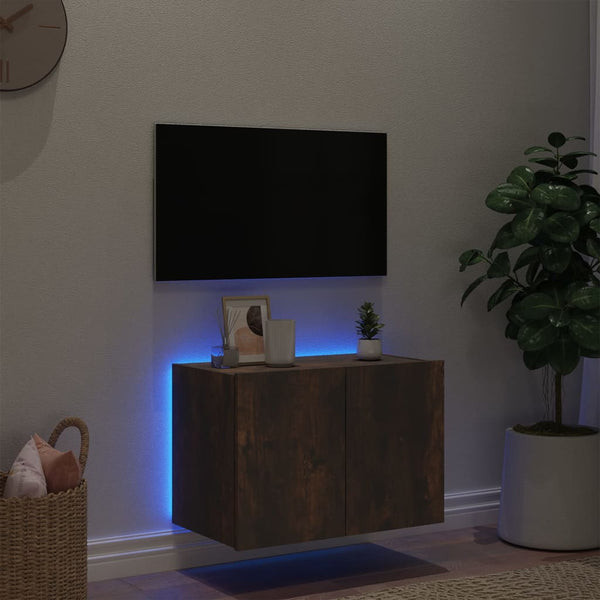 Räuchereiche TV-Wandkabinett Genutu 60x35x41cm (mit LED-Beleuchtung)