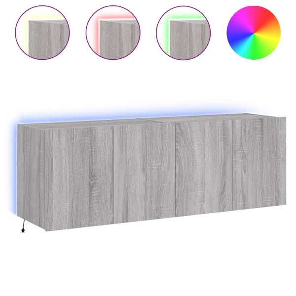 Graue TV-Wandschränke mit LED-Beleuchtung Genutu 60x35x41cm (2 Stück Sonoma)