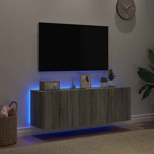 Graue TV-Wandschränke mit LED-Beleuchtung Genutu 60x35x41cm (2 Stück Sonoma)