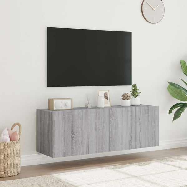 Graue TV-Wandschränke mit LED-Beleuchtung Genutu 60x35x41cm (2 Stück Sonoma)