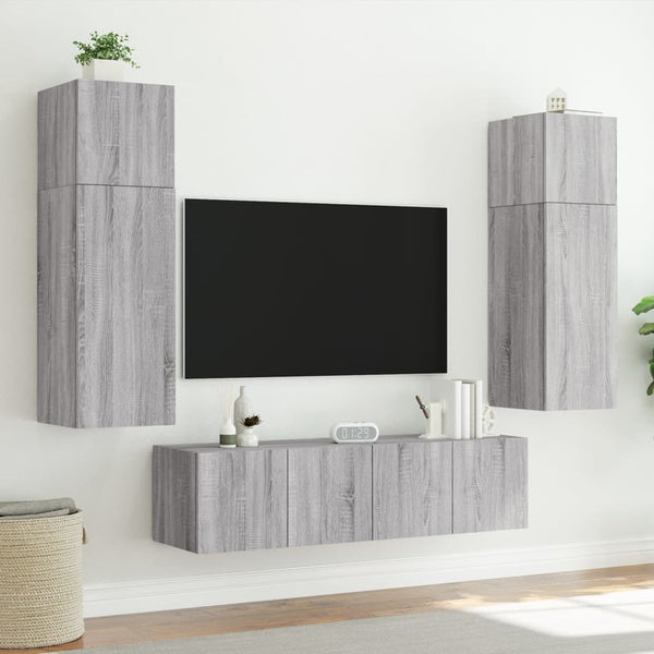 Graue TV-Wandschränke mit LED-Beleuchtung Genutu 60x35x41cm (2 Stück Sonoma)
