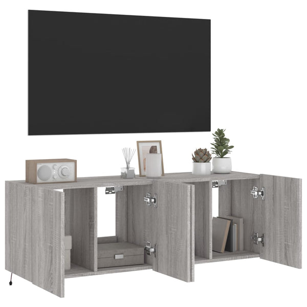 Graue TV-Wandschränke mit LED-Beleuchtung Genutu 60x35x41cm (2 Stück Sonoma)