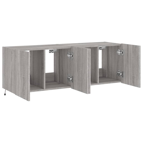 Graue TV-Wandschränke mit LED-Beleuchtung Genutu 60x35x41cm (2 Stück Sonoma)