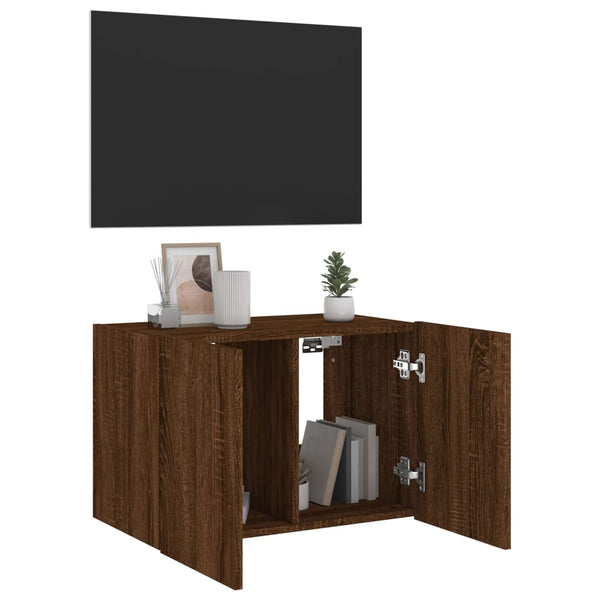 Brauner Eichenholz-TV-Wandschrank Genutu 60x35x41cm (mit LED-Beleuchtung)