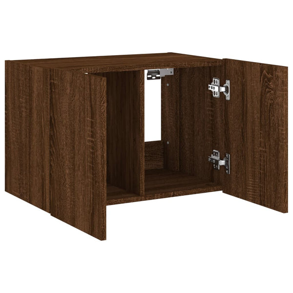Brauner Eichenholz-TV-Wandschrank Genutu 60x35x41cm (mit LED-Beleuchtung)