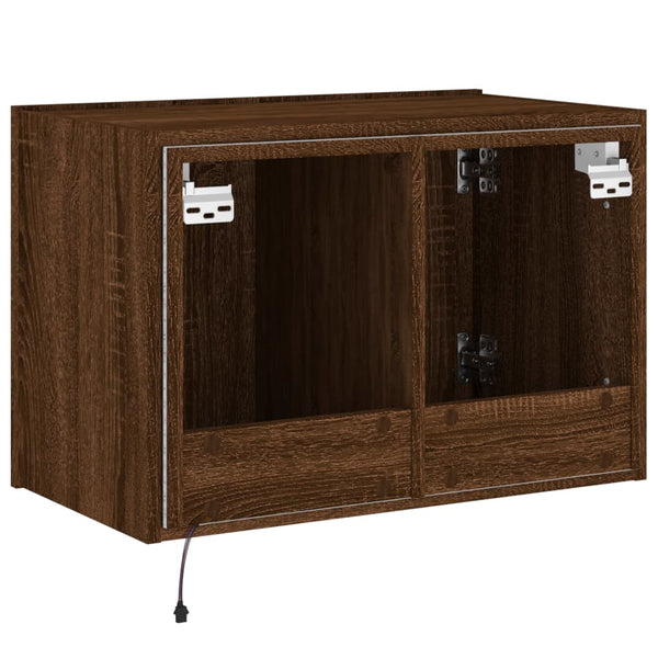 Brauner Eichenholz-TV-Wandschrank Genutu 60x35x41cm (mit LED-Beleuchtung)