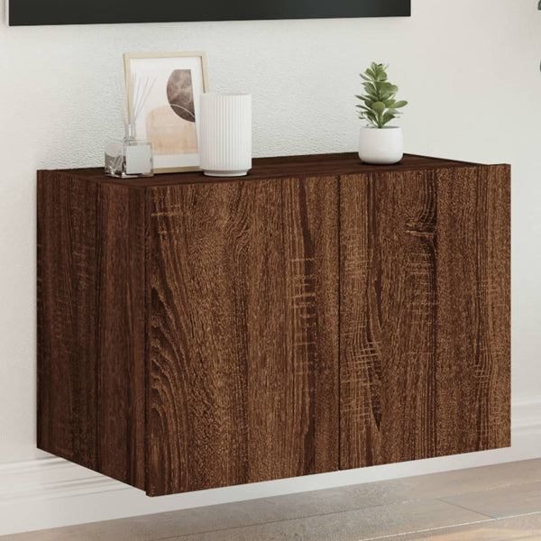 Brauner Eichenholz-TV-Wandschrank Genutu 60x35x41cm (mit LED-Beleuchtung)