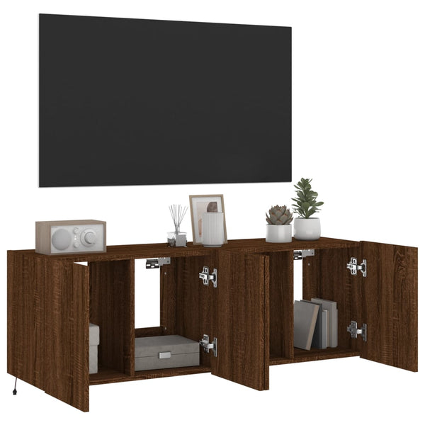 Braune Eiche TV-Wandschränke mit LED-Beleuchtung Genutu 60x35x41cm (2 Stück)